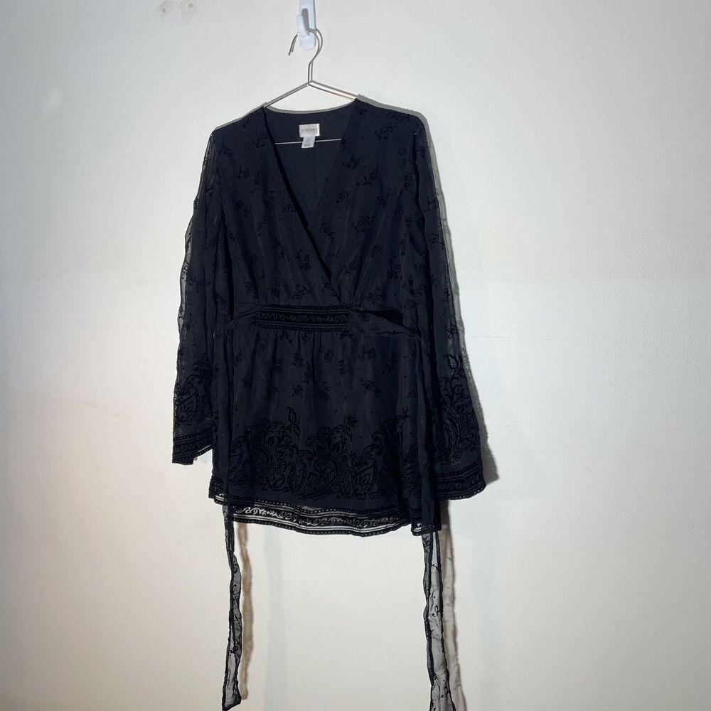 Babydoll Black Top Sheer Sleeves with Velvet Like Appliques Motherhood